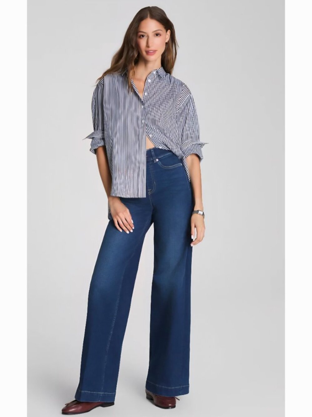 Spanx SPANXshape EveryWear Pull on Wide Leg Jeans Poseidon size 1X petite